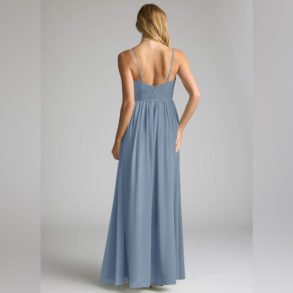 🎄⚡️ONE DAY SALE!!!! 
AZAZIE ALIA  Dusty Blue A-Line Pleated Chiffon Dress - Picture 10 of 11